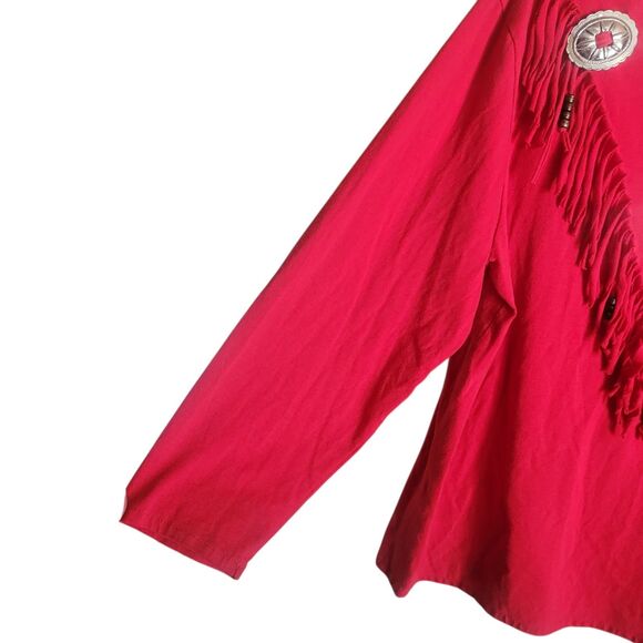 Sas'sa Western Fringe Top Womens Size Medium Red Beaded Concho's Cowgirl Vintage - Picture 4 of 9